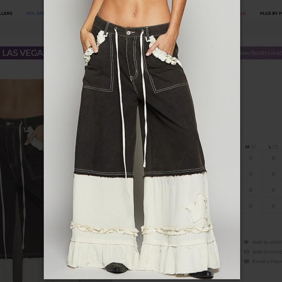 POL “ Eugene” POL Wide Leg Twill with Double Gauze Patch Detail Pants Jeans 60 - Picture 1 of 6